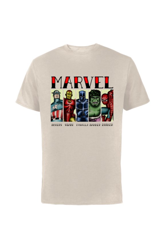 Avengers and Spider-Man Super Hero Real Names Retro - Short Sleeve Cotton T-Shirt for Adults - Customized-Natural