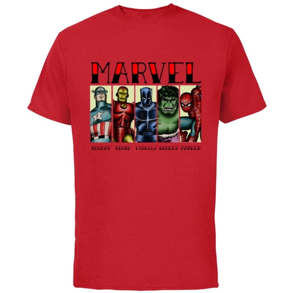 Marvel Avengers and Spider-Man Super Hero Real Names Retro - Short Sleeve Cotton T-Shirt for Adults - Customized-Red