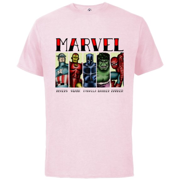 Marvel Avengers and Spider-Man Super Hero Real Names Retro - Short Sleeve Cotton T-Shirt for Adults - Customized-Soft Pink