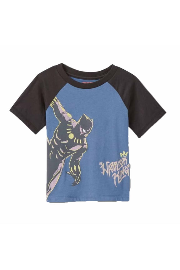 Baby Boys' Black Panther Warrior King Short Sleeve Baseball T-Shirt - (Blue/Black, 18M)