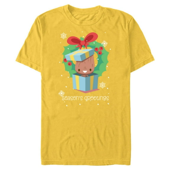 Marvel Baby Groot Christmas Holiday Season’s Grootings Cute - Short Sleeve Blended T-Shirt for Adults - Customized-Yellow