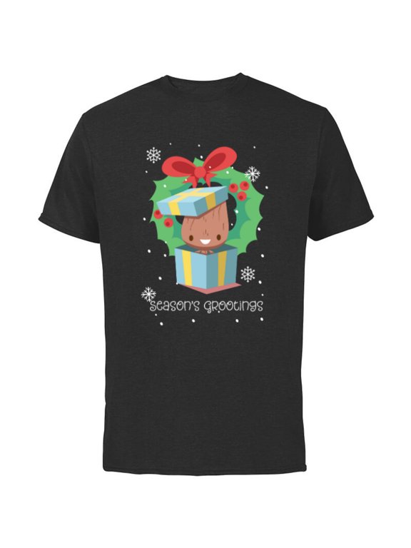 Baby Groot Christmas Holiday Season’s Grootings Cute - Short Sleeve Cotton T-Shirt for Adults - Customized-Black