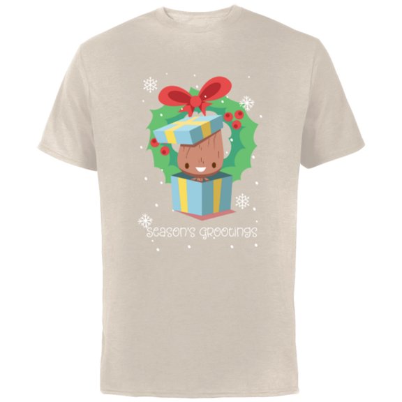 Marvel Baby Groot Christmas Holiday Season’s Grootings Cute - Short Sleeve Cotton T-Shirt for Adults - Customized-Natural