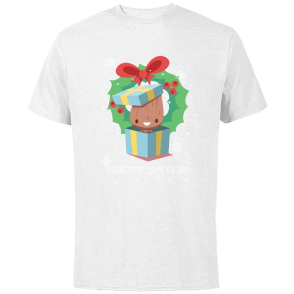 Marvel Baby Groot Christmas Holiday Season’s Grootings Cute - Short Sleeve Cotton T-Shirt for Adults - Customized-White