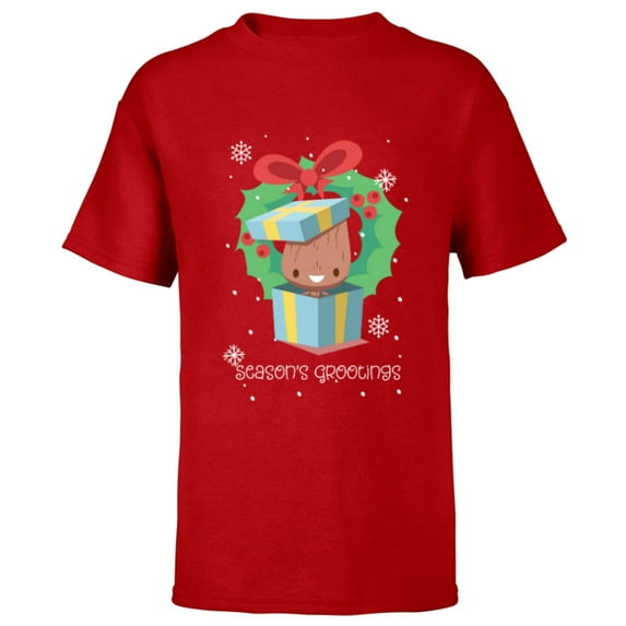 Marvel Baby Groot Christmas Holiday Season’s Grootings Cute - Short Sleeve T-Shirt for Kids - Customized-Red