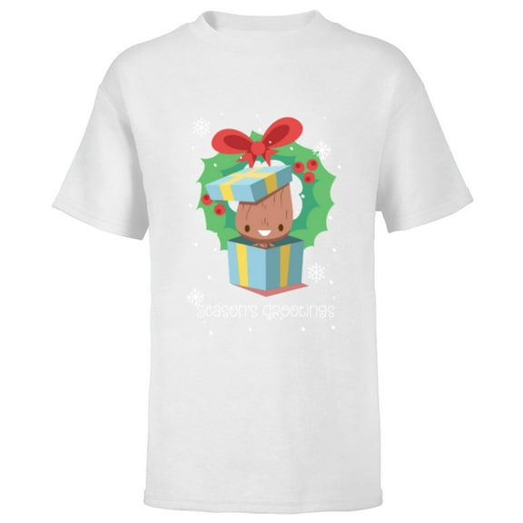 Marvel Baby Groot Christmas Holiday Season’s Grootings Cute - Short Sleeve T-Shirt for Kids - Customized-White