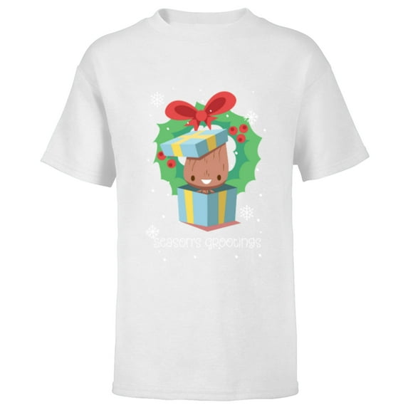 Marvel Baby Groot Christmas Holiday Season’s Grootings Cute - Short Sleeve T-Shirt for Kids - Customized-White