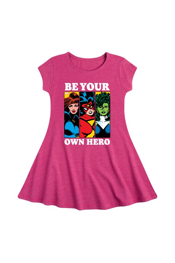 - Be Your Own Hero - Youth Girls Fit & Flare Cap Sleeve Dress