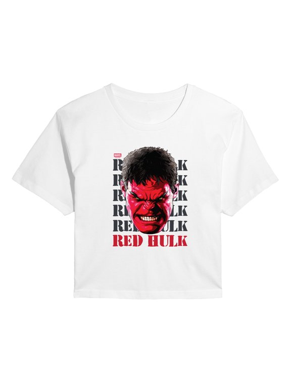 - Big Red Hulk Face - Juniors Cropped Graphic T-Shirt