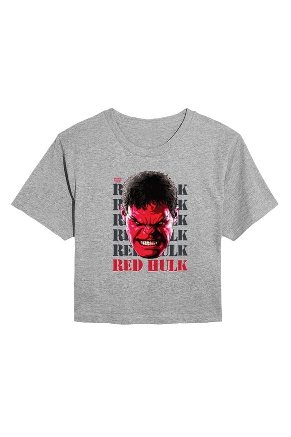 - Big Red Hulk Face - Juniors Cropped Graphic T-Shirt
