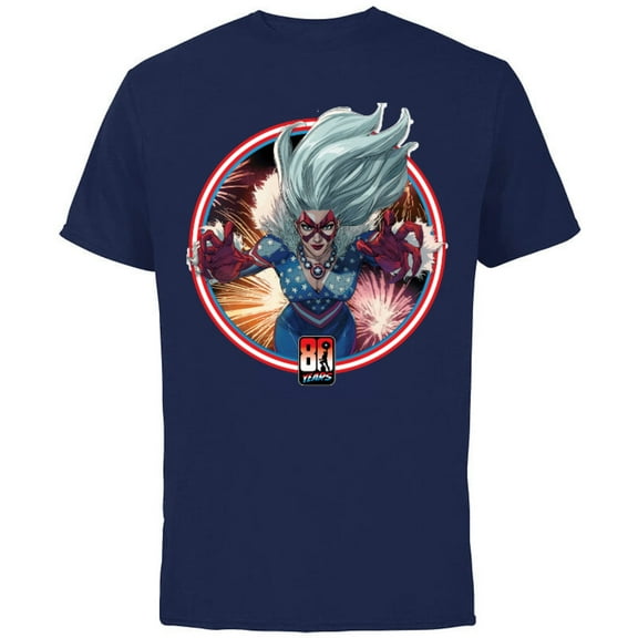 Marvel Black Cat Captain America 80th Anniversary Covers Standard - Short Sleeve Cotton T-Shirt for Adults - Customized-Navy