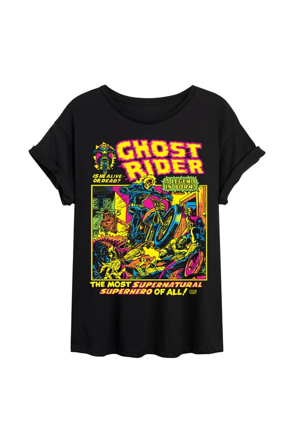 - Black Light Ghost Rider - Juniors Oversized Graphic T-Shirt