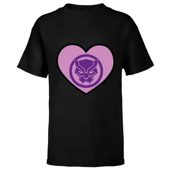 Marvel Black Panther Avengers Heart Love Valentine’s Day - Short Sleeve T-Shirt for Kids - Customized-Black