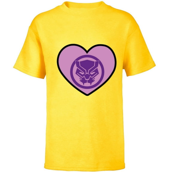 Marvel Black Panther Avengers Heart Love Valentine’s Day - Short Sleeve T-Shirt for Kids - Customized-Yellow