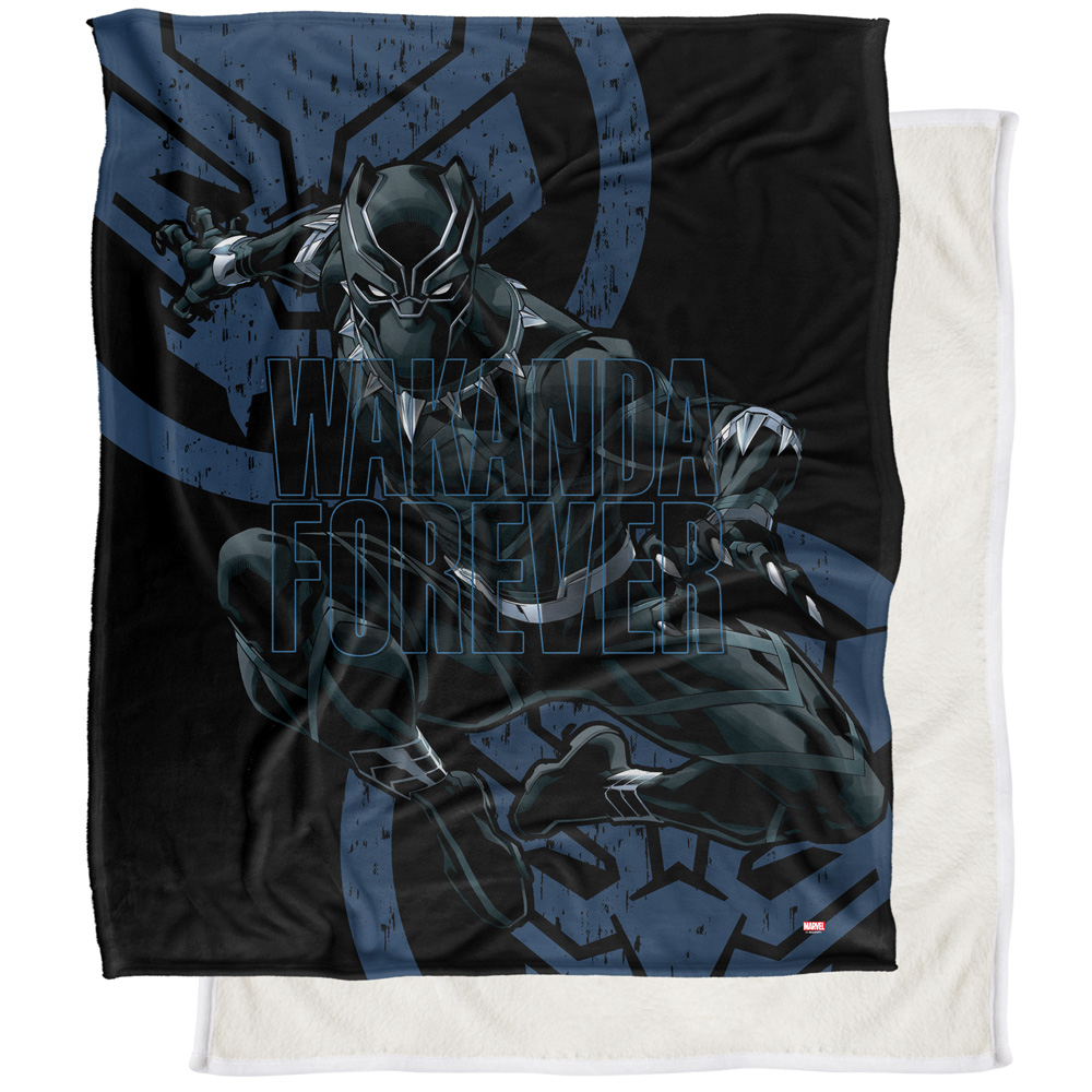 Marvel Black Panther Blanket, 50"x60", Wakanda Forever Blue, Silky