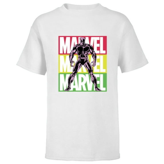 Marvel Black Panther Classic Comic Art and Name - Short Sleeve T-Shirt for Kids - Customized-White