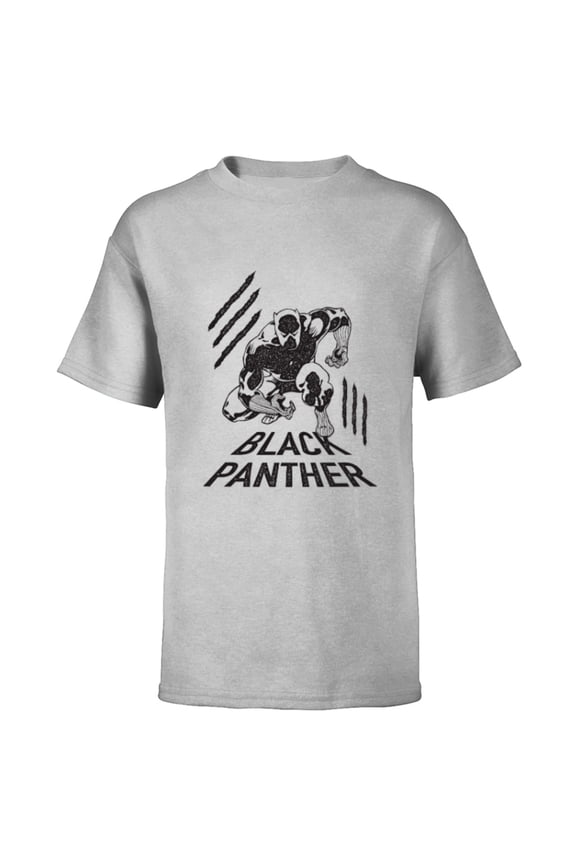 Black Panther Classic Comic Clawmarks Distressed - Short Sleeve T-Shirt for Kids - Customized-Athletic Heather