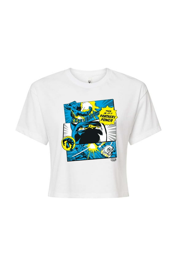 Black Panther - Comic Panels - Juniors Cropped Tee
