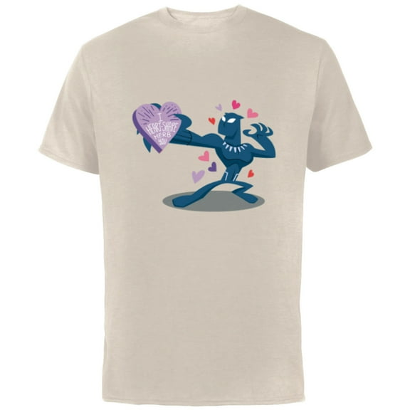 Marvel Black Panther I Heart-Shape Herb You Valentine’s Day - Short Sleeve Cotton T-Shirt for Adults - Customized-Natural