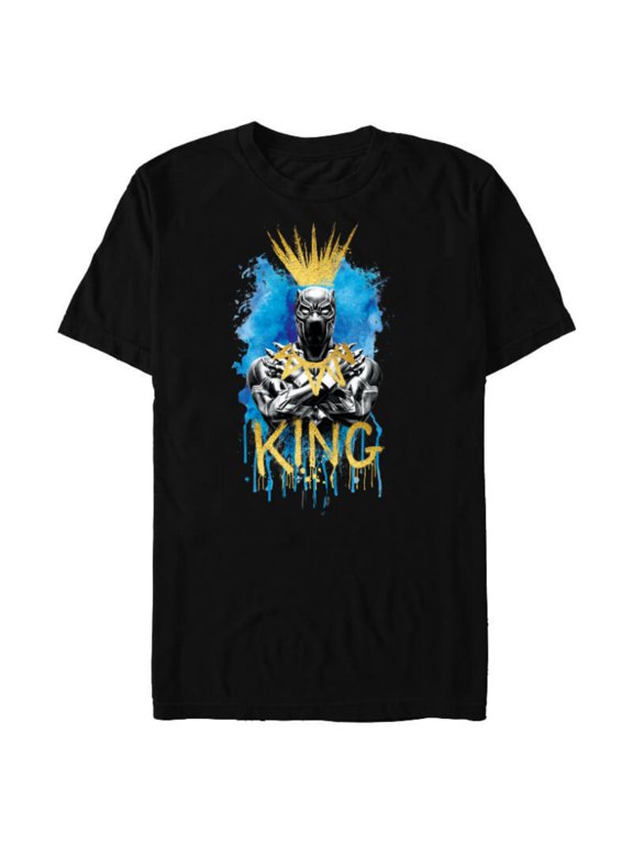 Black Panther King T'Challa Blue and Gold - Short Sleeve Blended T-Shirt for Adults - Customized-Black