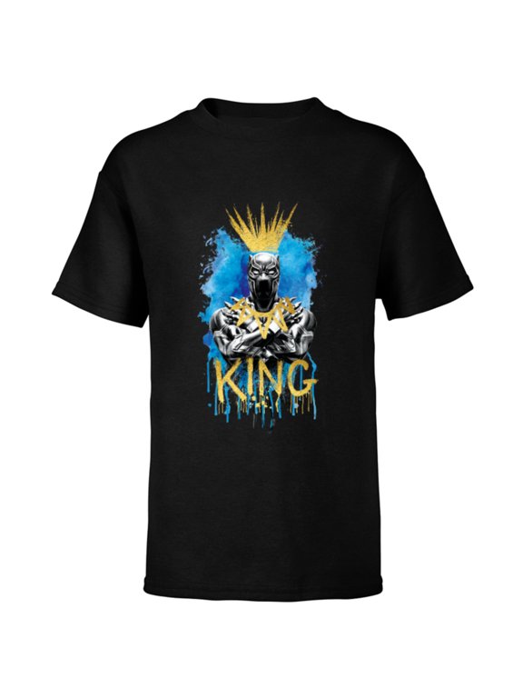 Black Panther King T'Challa Blue and Gold - Short Sleeve T-Shirt for Kids - Customized-Black