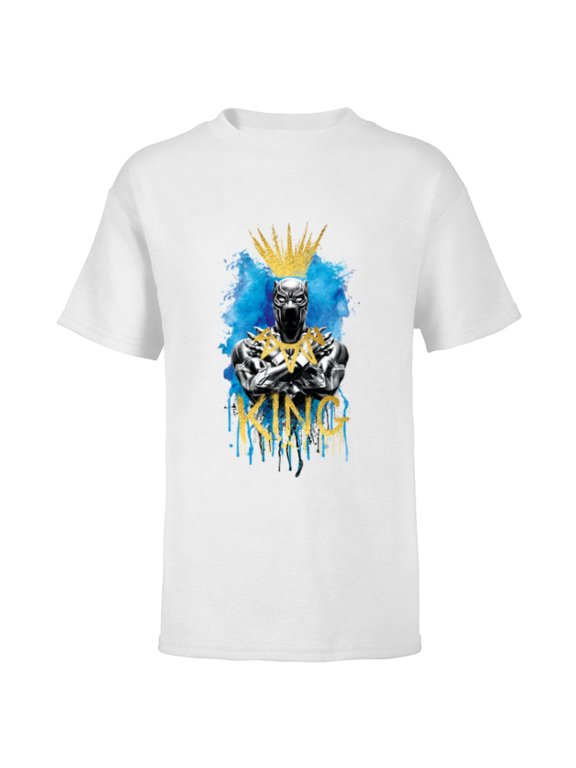 Black Panther King T'Challa Blue and Gold - Short Sleeve T-Shirt for Kids - Customized-White