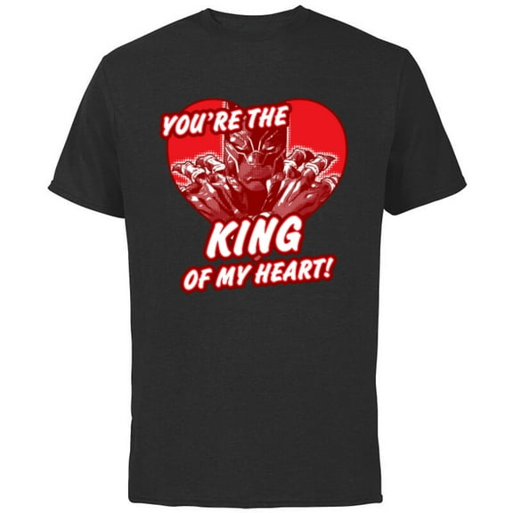 Marvel Black Panther King Valentine's Day Heart - Short Sleeve Cotton T-Shirt for Adults - Customized-Black