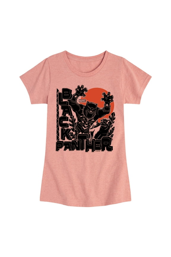 Black Panther - Linocut Style Print - Girls Fitted Short Sleeve Tee