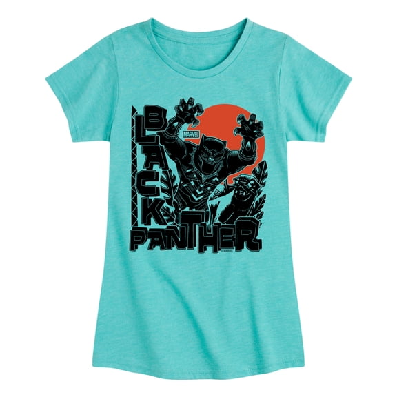 Marvel Black Panther - Linocut Style Print - Girls Fitted Short Sleeve Tee