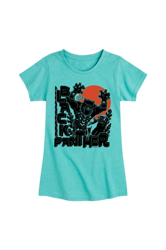 Black Panther - Linocut Style Print - Girls Fitted Short Sleeve Tee