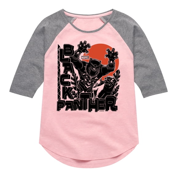 Marvel Black Panther - Linocut Style Print - Girls Toddler And Youth Shirt Tail Raglan