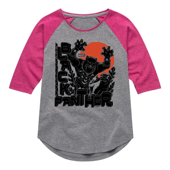 Marvel Black Panther - Linocut Style Print - Girls Toddler And Youth Shirt Tail Raglan