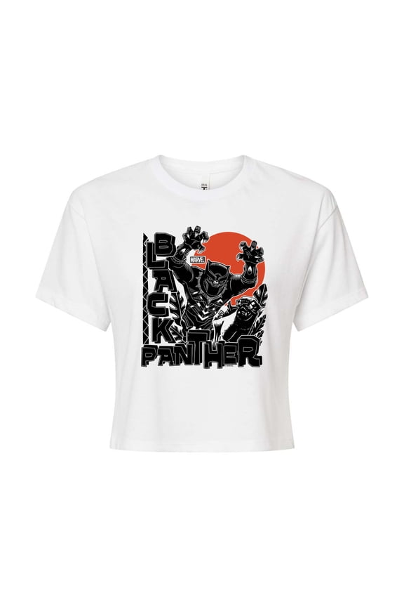 Black Panther - Linocut Style Print - Juniors Cropped Tee