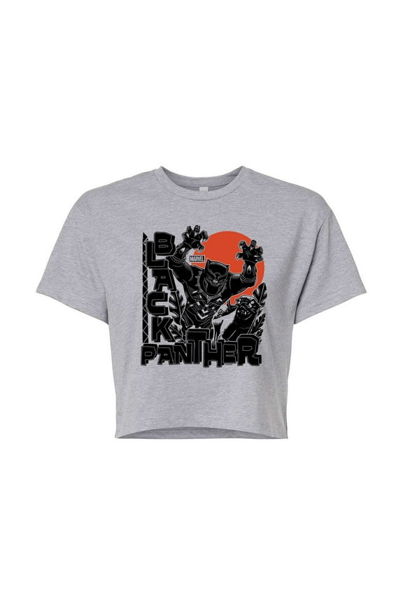 Black Panther - Linocut Style Print - Juniors Cropped Tee