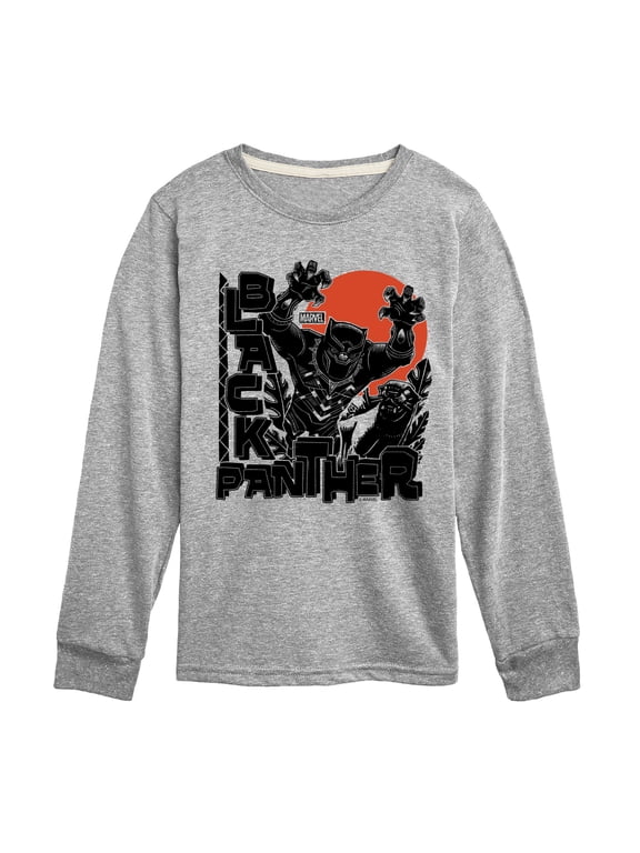 - Black Panther Linocut Style Print Boys' Long Sleeve Graphic T-Shirt