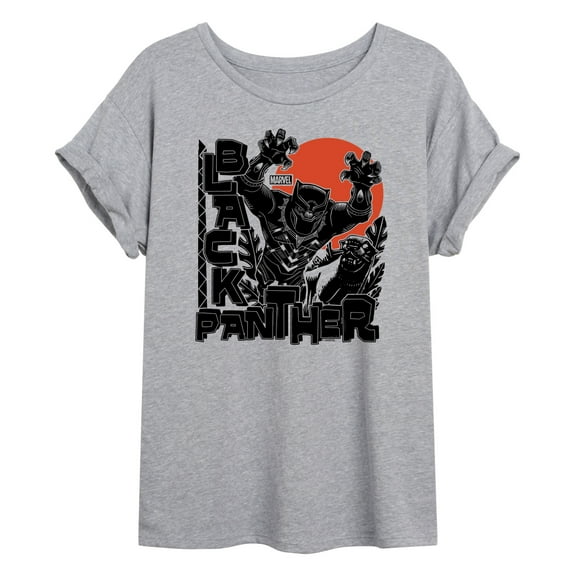 Marvel Black Panther - Linocut Style Print - Women's Oversized Graphic T-Shirt