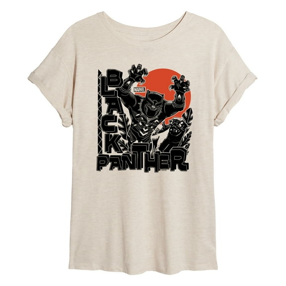 Marvel Black Panther - Linocut Style Print - Women's Oversized Graphic T-Shirt