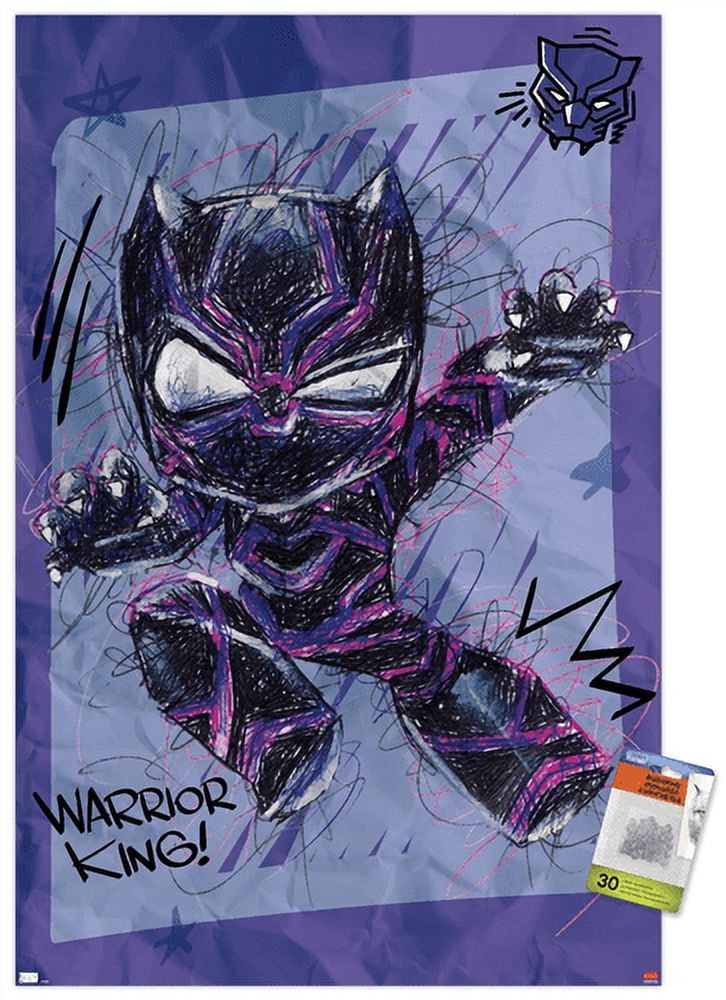 Marvel Black Panther - Scribble Wall Poster with Pushpins, 22.375" x 34"
