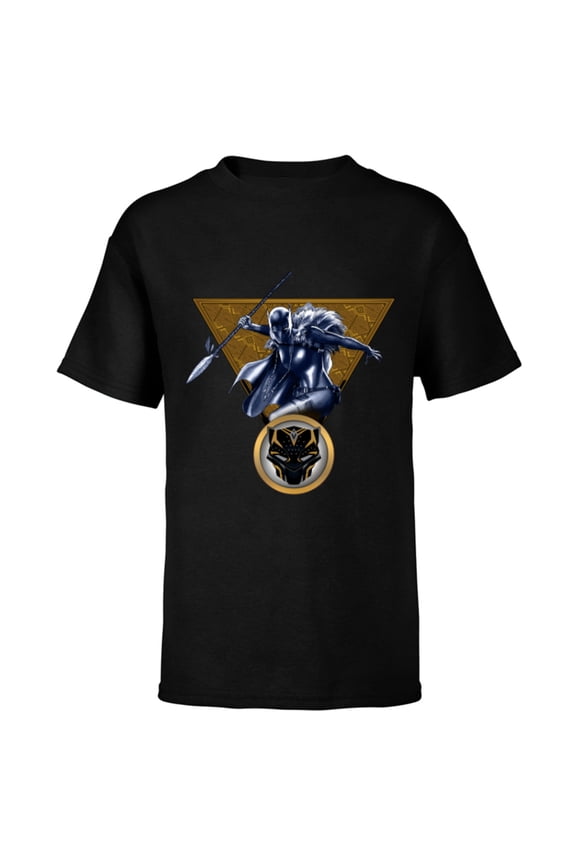 Black Panther Shuri with Cape and Spear Comic Art - Short Sleeve T-Shirt for Kids - Customized-Black