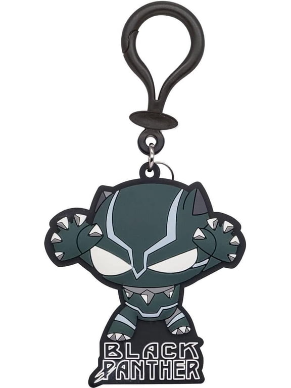 Black Panther Soft Touch PVC Bag Clip - Marvel Backpack Keychains for Boys and Girls, Cute Black Panther Keychain Accessories for Purse, Avengers Key Ring Charms for Marvel Fans - 4.5 Inch