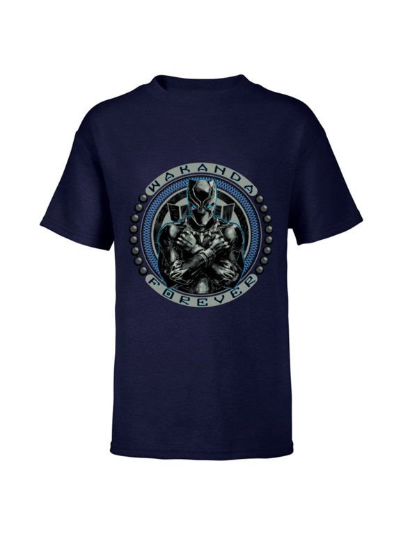 Black Panther T'Challa Emblem Wakanda Forever - Short Sleeve T-Shirt for Kids - Customized-Navy