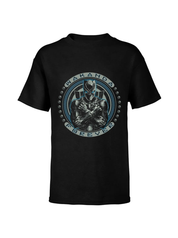 Black Panther T'Challa Wakanda Forever Black - Short Sleeve T-Shirt for Kids- Customized-Black