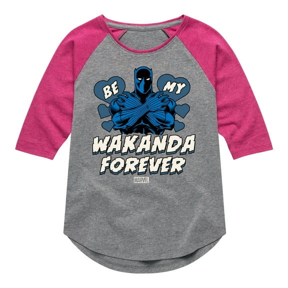 Marvel Black Panther - Valentine Be My Wakanda Forever - Toddler And Youth Girls Shirt Tail Raglan