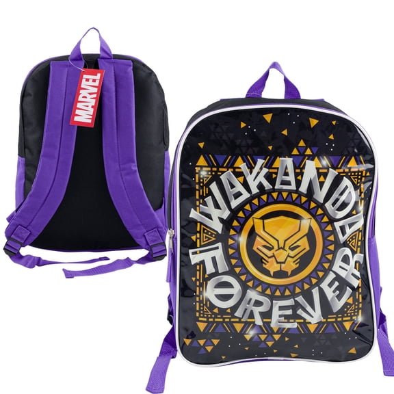 Marvel Black Panther Wakanda Forever Backpack with Adjustable Straps, Black