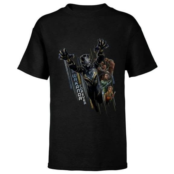 Marvel Black Panther: Wakanda Forever Defend the Kingdom - Short Sleeve T-Shirt for Kids - Customized-Black
