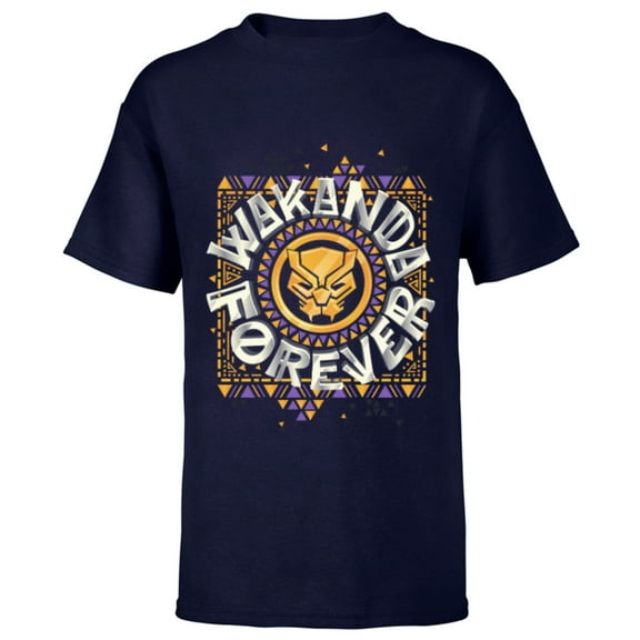 Marvel Black Panther Wakanda Forever Emblem - Short Sleeve T-Shirt for Kids - Customized-Navy