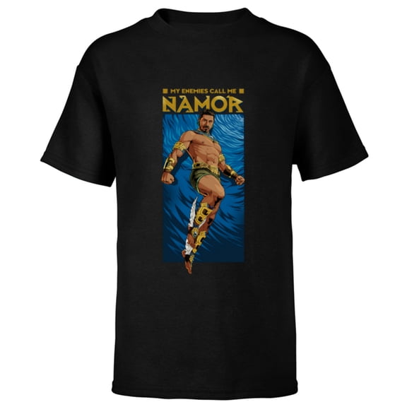 Marvel Black Panther: Wakanda Forever Enemies Call Me Namor - Short Sleeve T-Shirt for Kids - Customized-Black