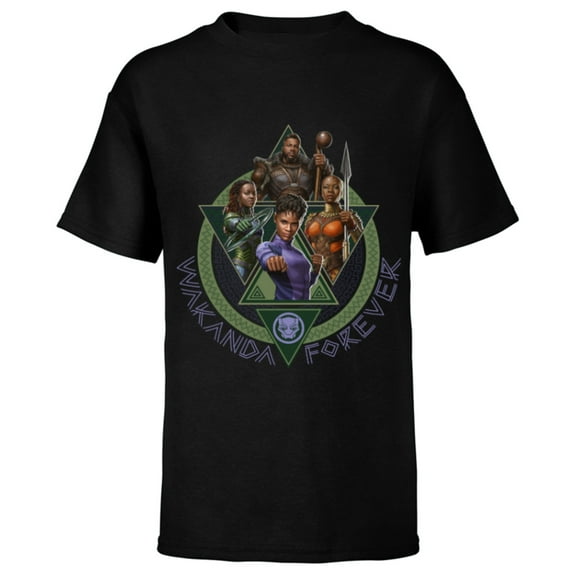 Marvel Black Panther: Wakanda Forever Four Heroes of Wakanda - Short Sleeve T-Shirt for Kids - Customized-Black