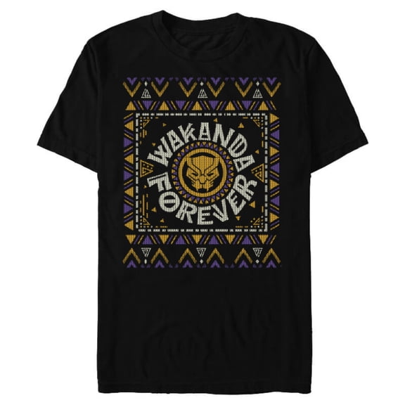 Marvel Black Panther Wakanda Forever Holiday Sweater - Short Sleeve Blended T-Shirt for Adults - Customized-Black