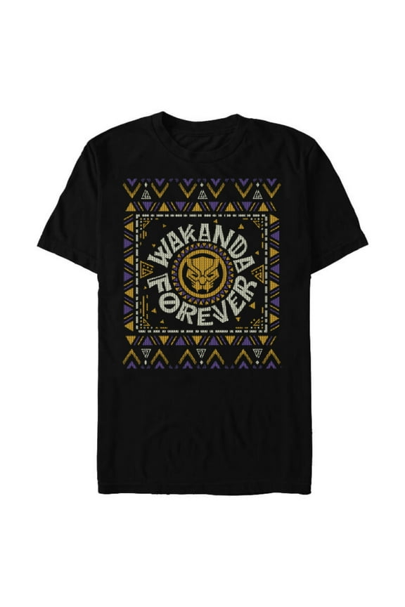 Black Panther Wakanda Forever Holiday Sweater - Short Sleeve Blended T-Shirt for Adults - Customized-Black